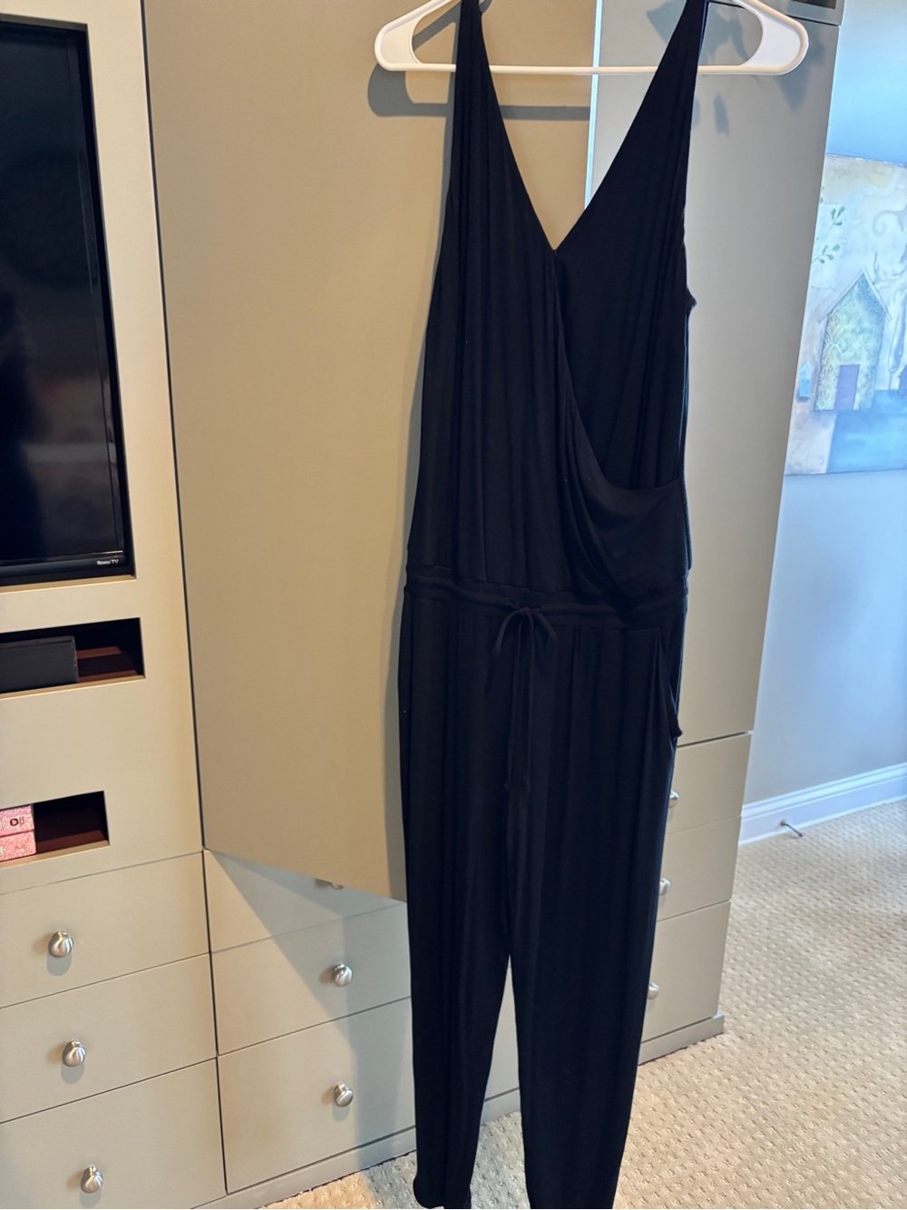 CAbi Black Sleeveless Surplice Jumpsuit